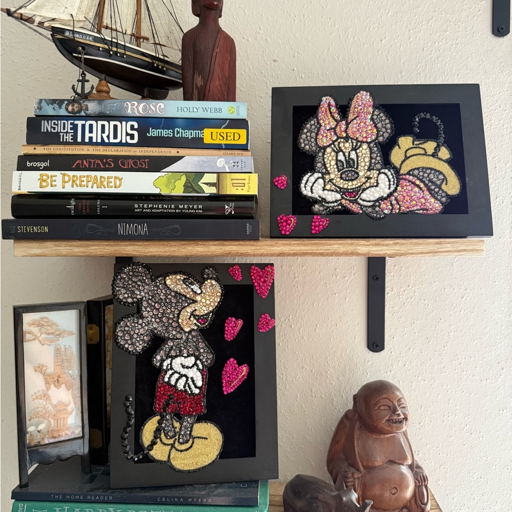 Mickey & Minnie Mouse Rhinestone Book Shelf ArtWork Bedazzled Picture Frame